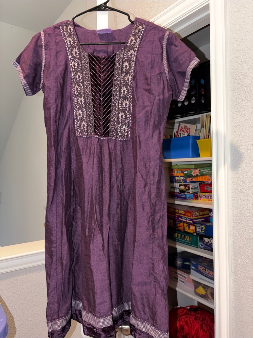 Purple Embroidered Midi Dress with Short Sleeves